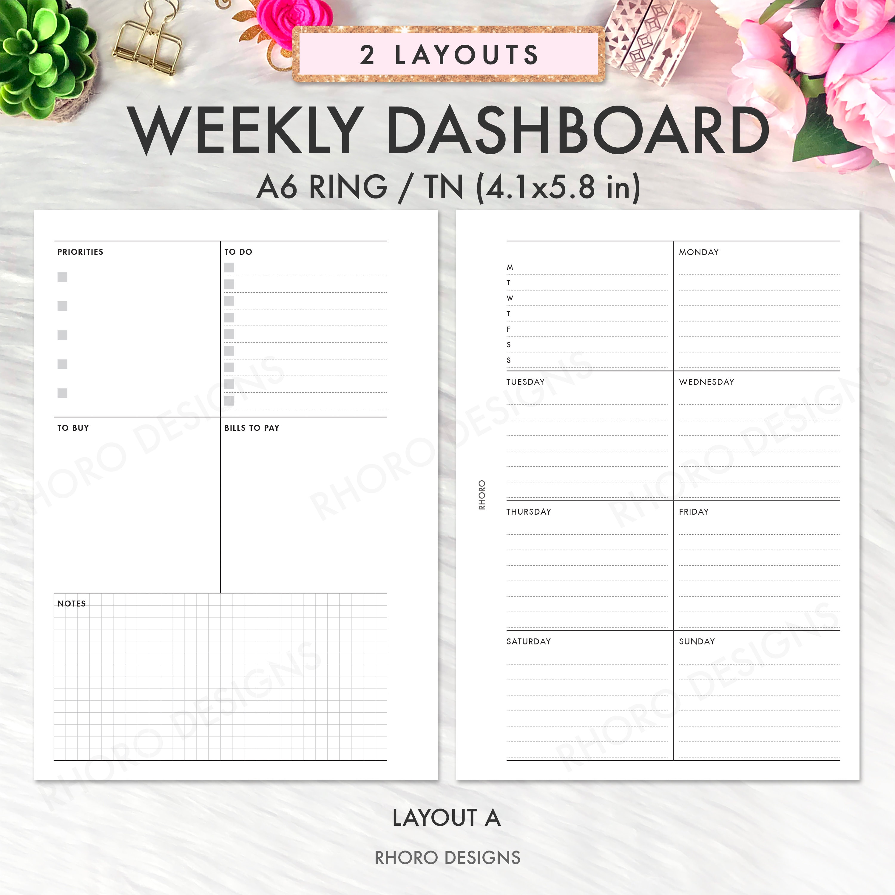 A5 A6 Planner Inserts Weekly Inserts Grid Weekly Summary Wellness Free  Month Overview Undated PRINTED WO2P UK Seller 
