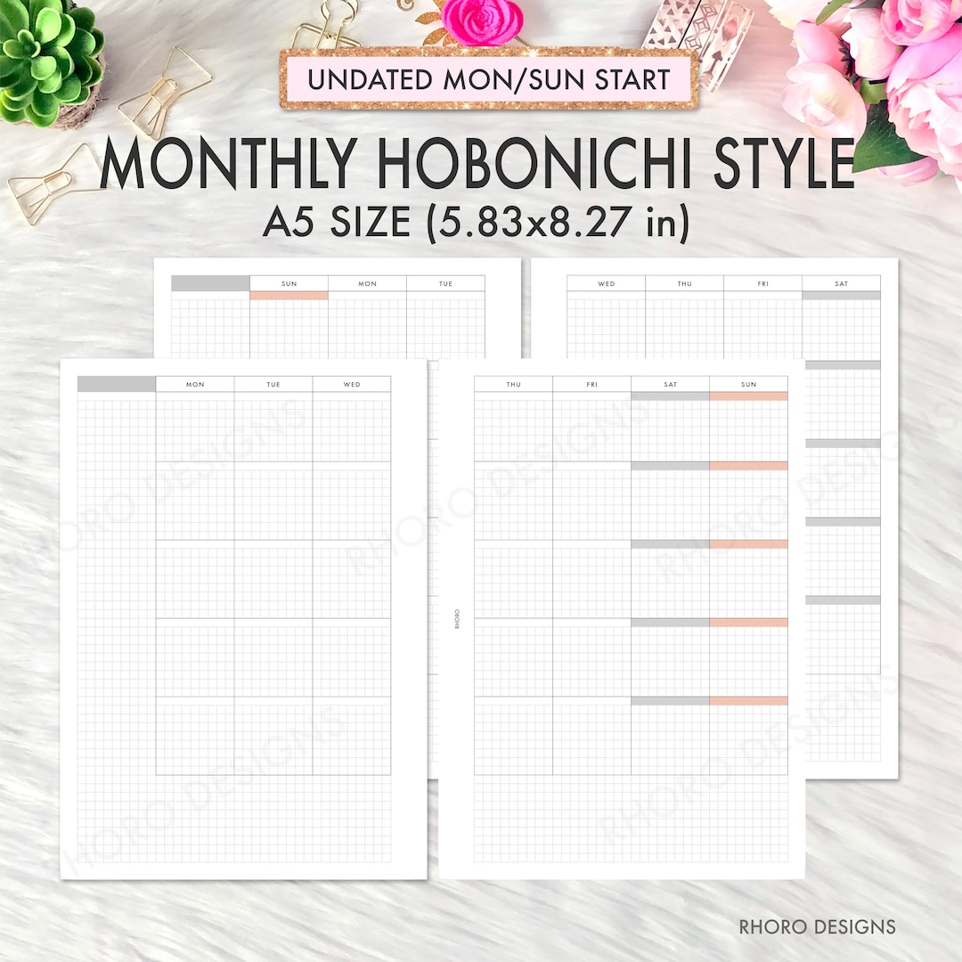 A5 Monthly Printable Undated, A5 Monthly Planner, A5 Monthly Calendar ...