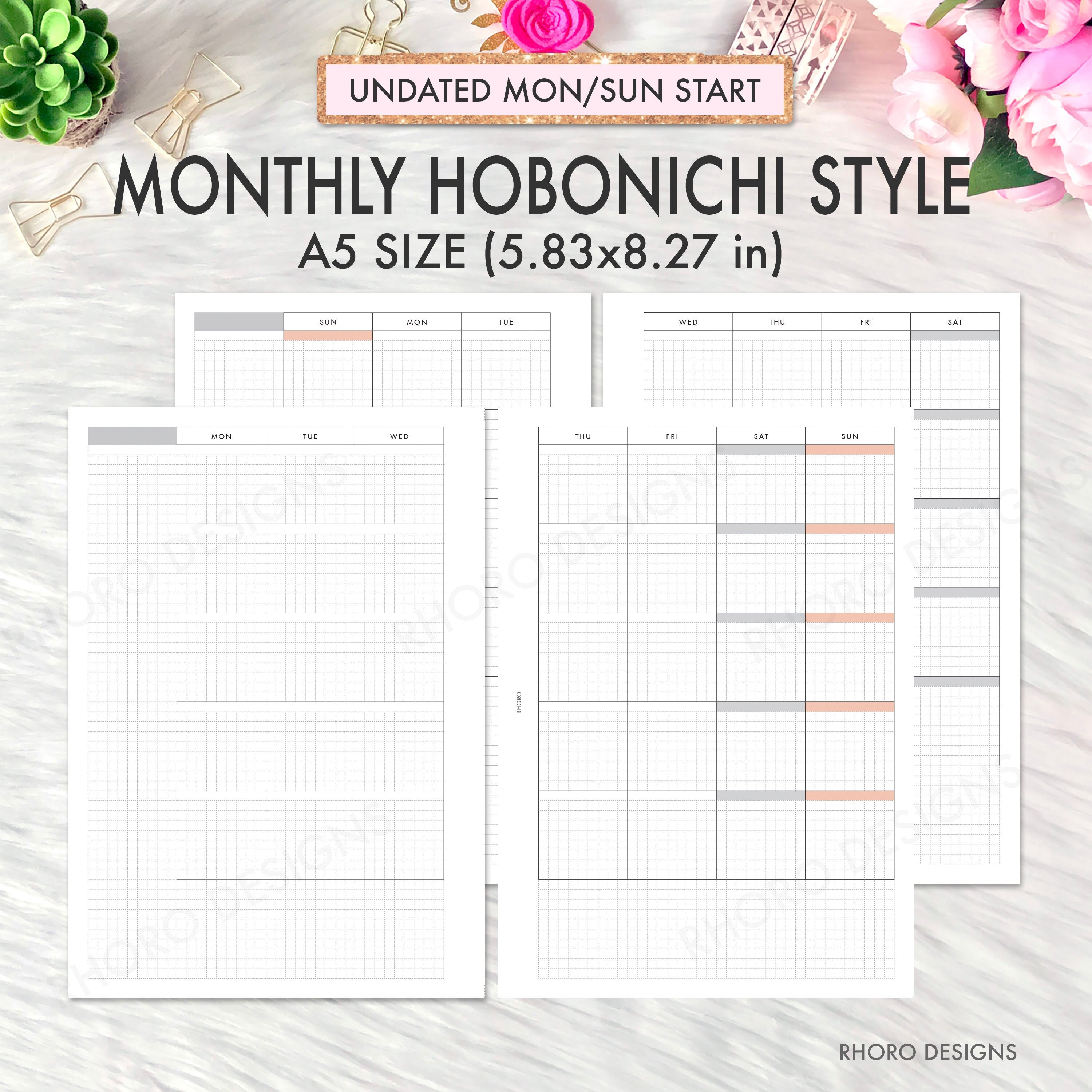 A5 Weekly Planner, Printable Planner Inserts, Week on One Page, A5 Planner  Refill, GM Agenda Refill, Hobonichi Weeks Style, Planner Pages 