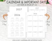 A5 Calendar 2026 2027, A5 Planner Inserts Printable, Yearly Overview Binder Planner Inserts, A5 Planner Pages Refill Instant Download PDF