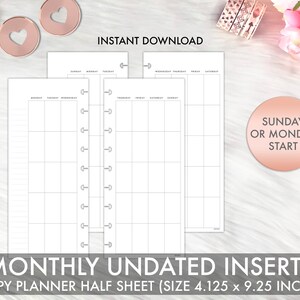 SKINNY HALF SHEET Happy Planner Printable Inserts, Monthly Undated ...