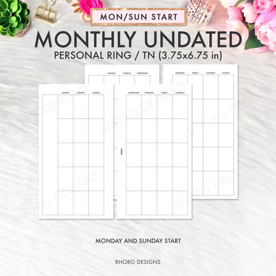 Personal Planner Inserts Printable Personal Monthly Inserts | Etsy