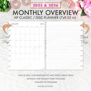 Planificador clásico Happy Planner 2025 2026 mensual, cuadrícula de resumen mensual 2025, insertos imprimibles de Happy Planner, Happy Planner Month On One Page MO1P