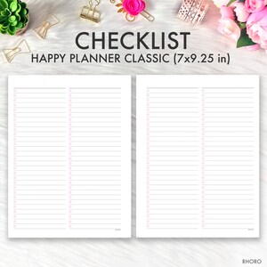 CLASSIC Happy Planner CHECKLIST Printable Inserts, to Do Classic Happy ...