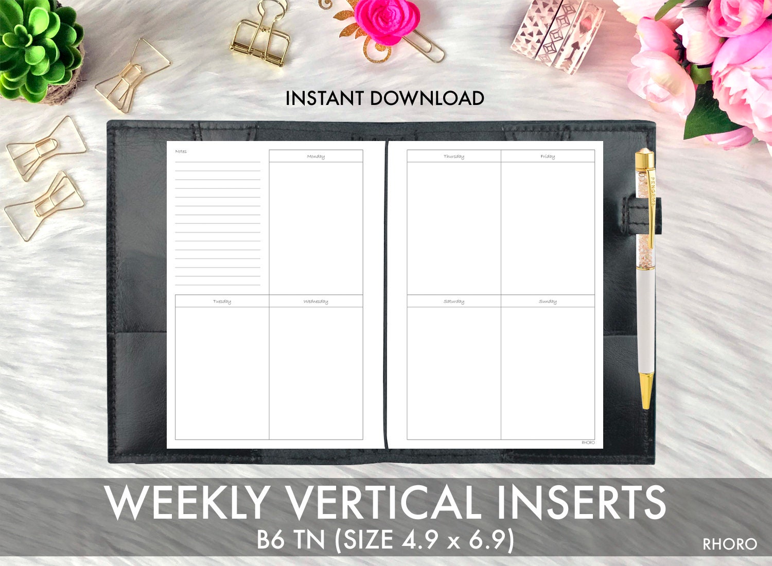 B6 TN Inserts Printable Weekly Vertical Box B6 TN Planner | Etsy