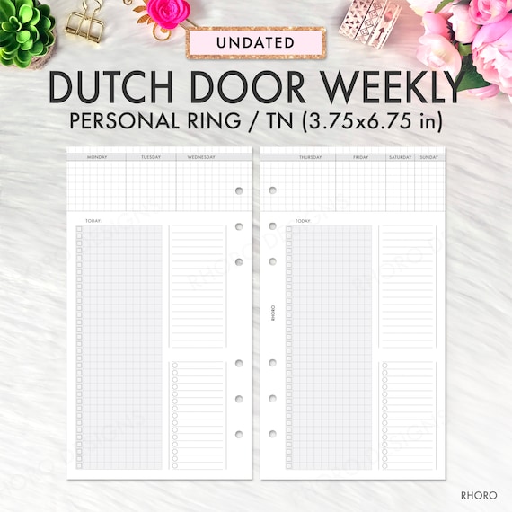 Personal Planner Inserts, Weekly Grid Printable, Dutch Door Weekly, Filofax Personal Printable, Filofax Inserts, Filofax Personal Inserts
