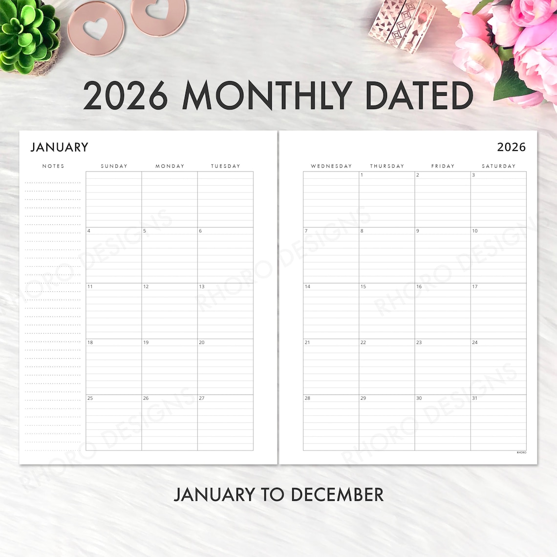 BIG HAPPY PLANNER 2026 2027 Printable Insert, Monthly Lined Calendar ...