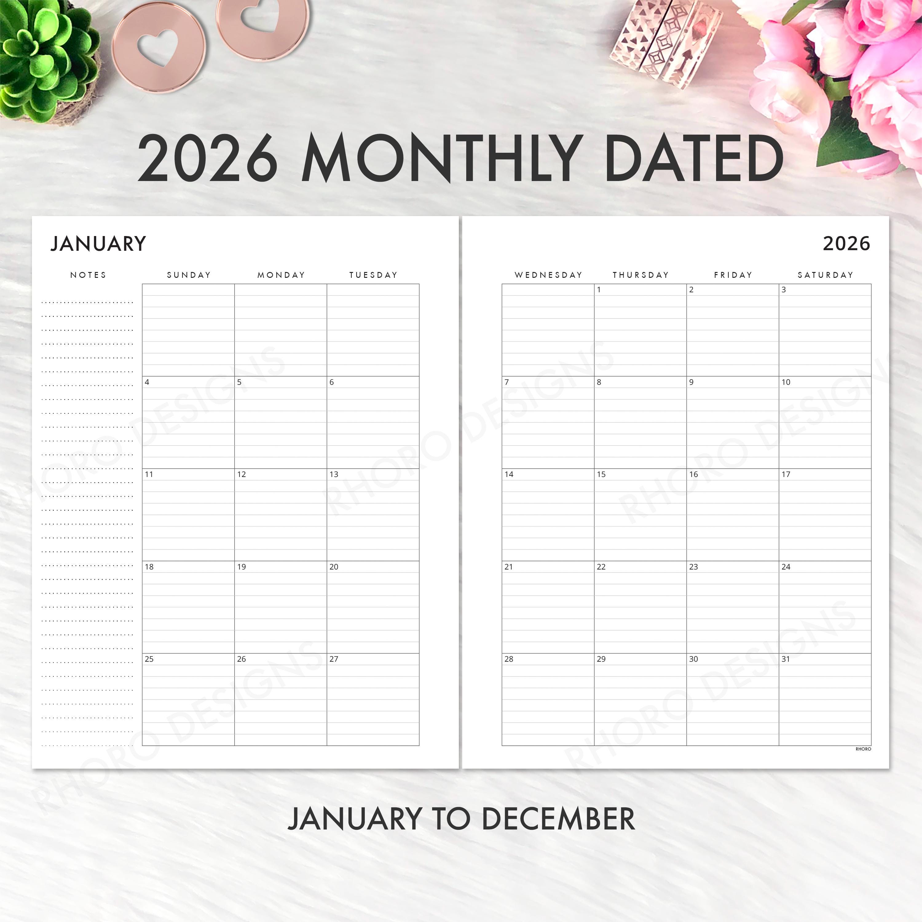 BIG HAPPY PLANNER 2026 2027 Printable Insert, Monthly Lined Calendar