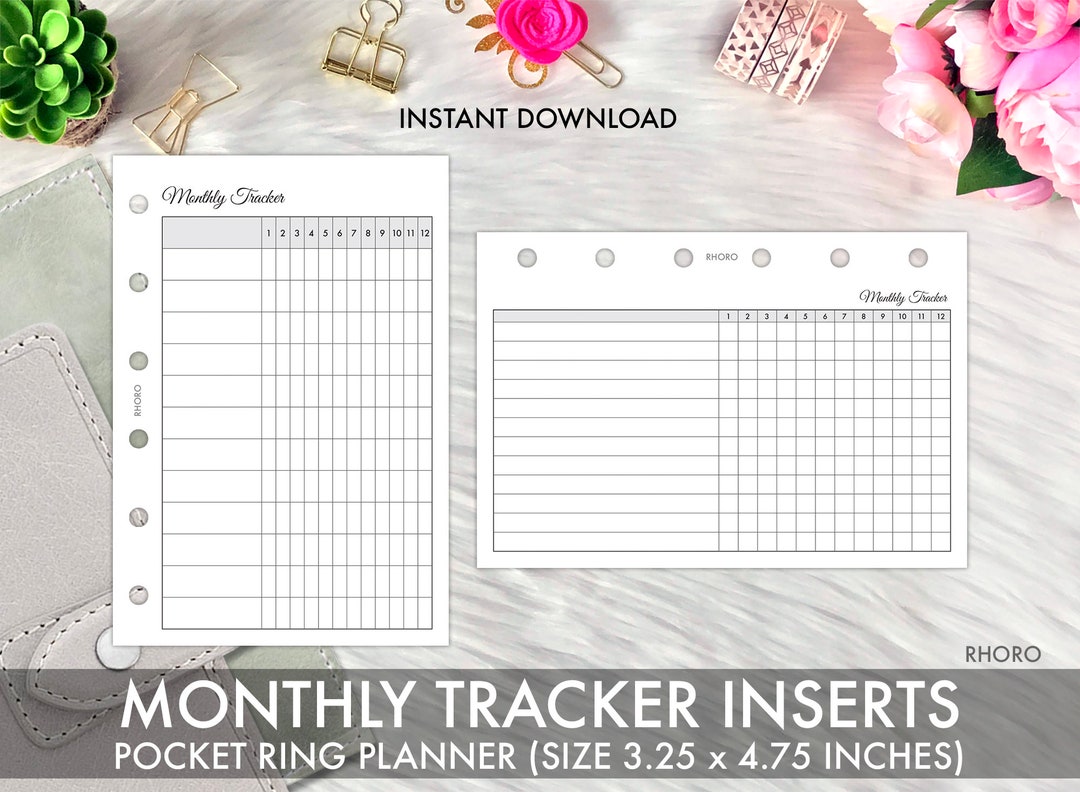Pocket Ring MONTHLY TRACKER Insert Printable, Printable Pocket Monthly ...