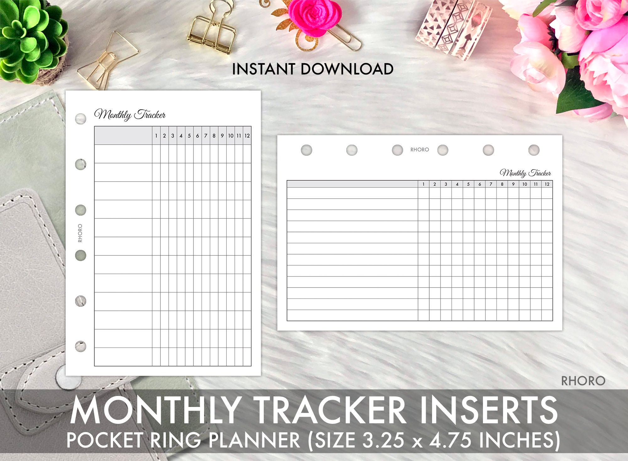 Pocket Ring MONTHLY TRACKER Insert Printable, Printable Pocket Monthly ...