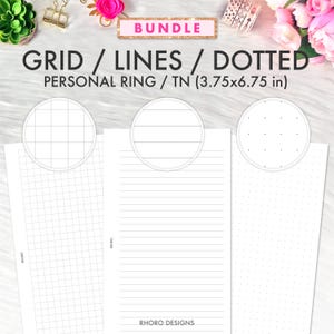Persönliche Ringgröße Druckbare Einlage Gitter Linien gepunktete Gitter Set, druckbare persönliche Planer Einlage, Filofax persönliche Foxy Fix persönliche Einlage