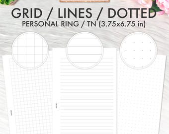 Personal Ring Size Printable Insert Grid Lines Dotted Grid Set, Printable Personal Planner Insert, Filofax Personal Foxy Fix Personal Insert