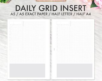 A5 Planner Inserts / Half Letter Planner Inserts Printable Hobonichi Grid Daily Insert, Filofax A5, Kikki K Large Printable Daily Inserts
