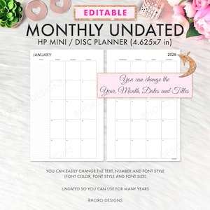 BEWERKBARE Mini Happy Planner Inserts, Happy Planner Afdrukbare Inserts, Maandelijks ongedateerd Inserts, Happy Planner Bewerkbare Inserts Afdrukbaar