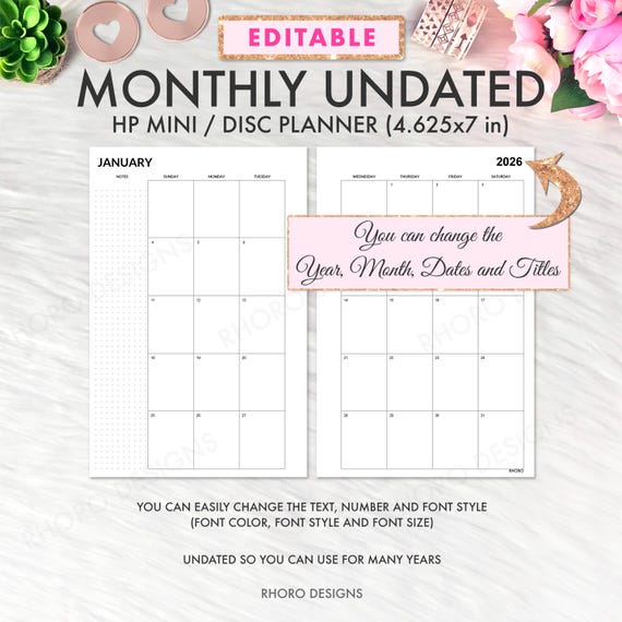 EDITABLE Mini Happy Planner Inserts, Happy Planner Printable Inserts, Monthly Undated Inserts, Happy Planner Editable Inserts Printable
