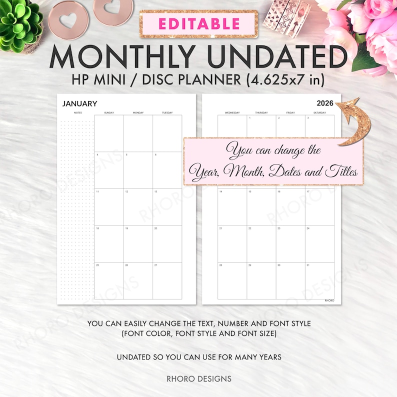 EDITABLE Mini Happy Planner Inserts, Happy Planner Printable Inserts, Monthly Undated Inserts, Happy Planner Editable Inserts Printable image 1