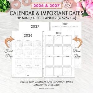 Happy Planner Mini Calendar Printable Inserts, 2027 Calendar, Important Dates, MINI HAPPY PLANNER Inserts, Happy Planner Printable Inserts image 1