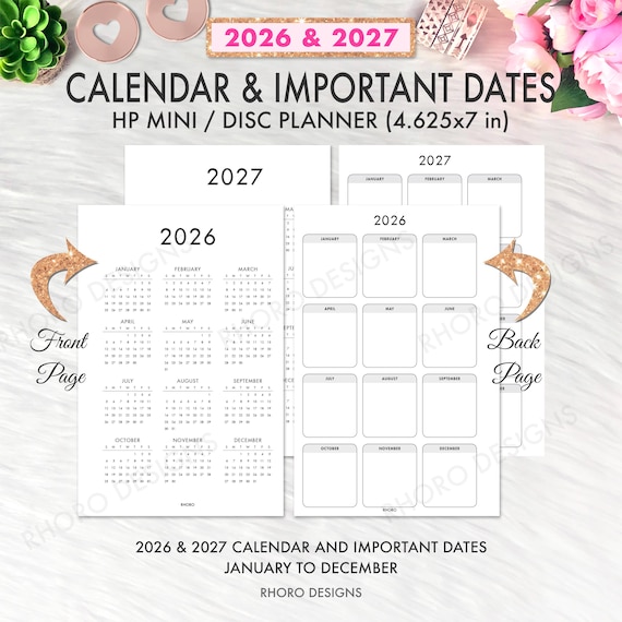 Happy Planner Mini Calendar Printable Inserts, 2027 Calendar, Important Dates, MINI HAPPY PLANNER Inserts, Happy Planner Printable Inserts