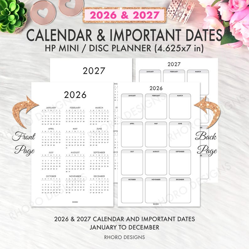 Happy Planner Mini Calendar Printable Inserts, 2027 Calendar, Important Dates, MINI HAPPY PLANNER Inserts, Happy Planner Printable Inserts image 1