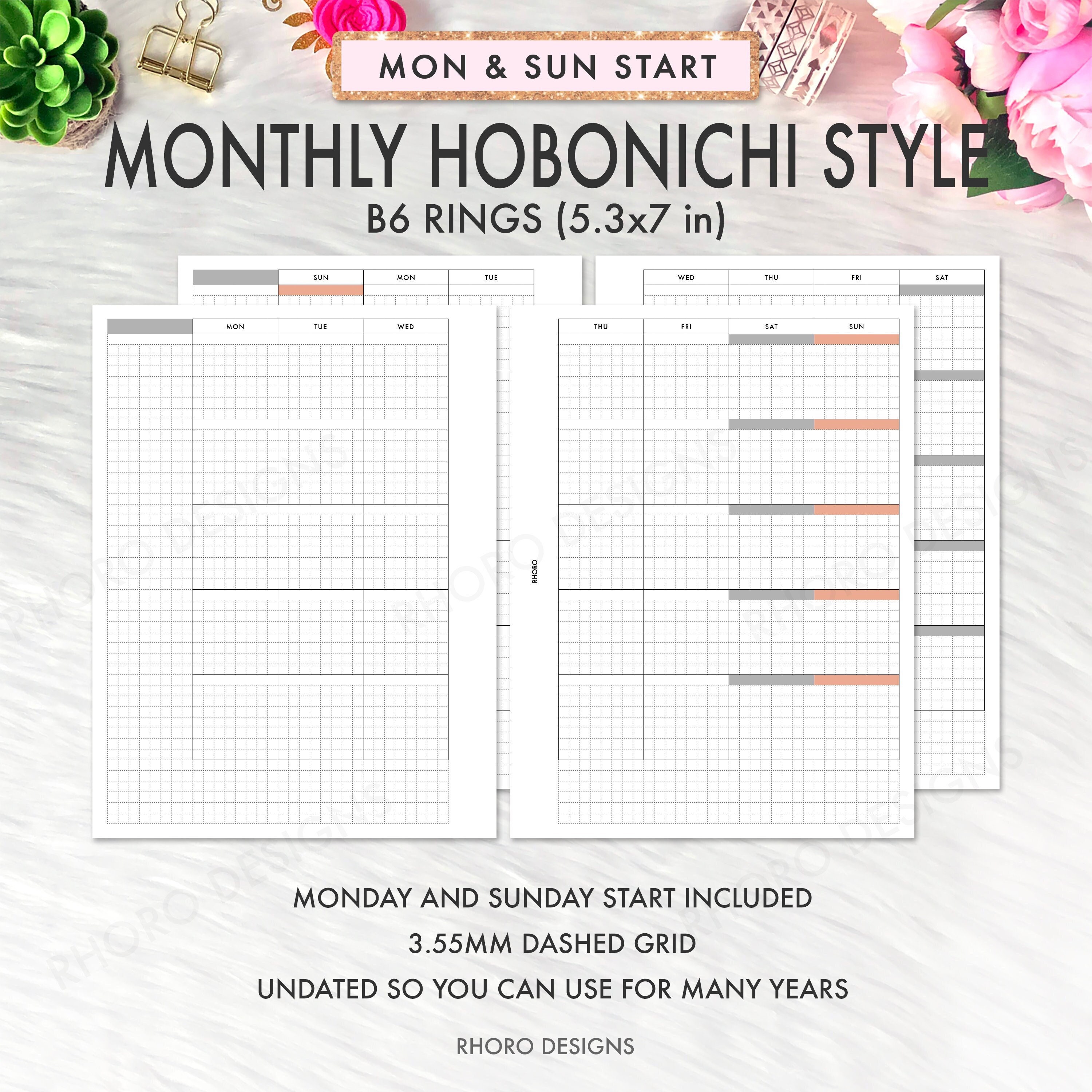 B6 Rings Inserts Printable, B6 Rings Planner Inserts, B6 Hobonichi ...