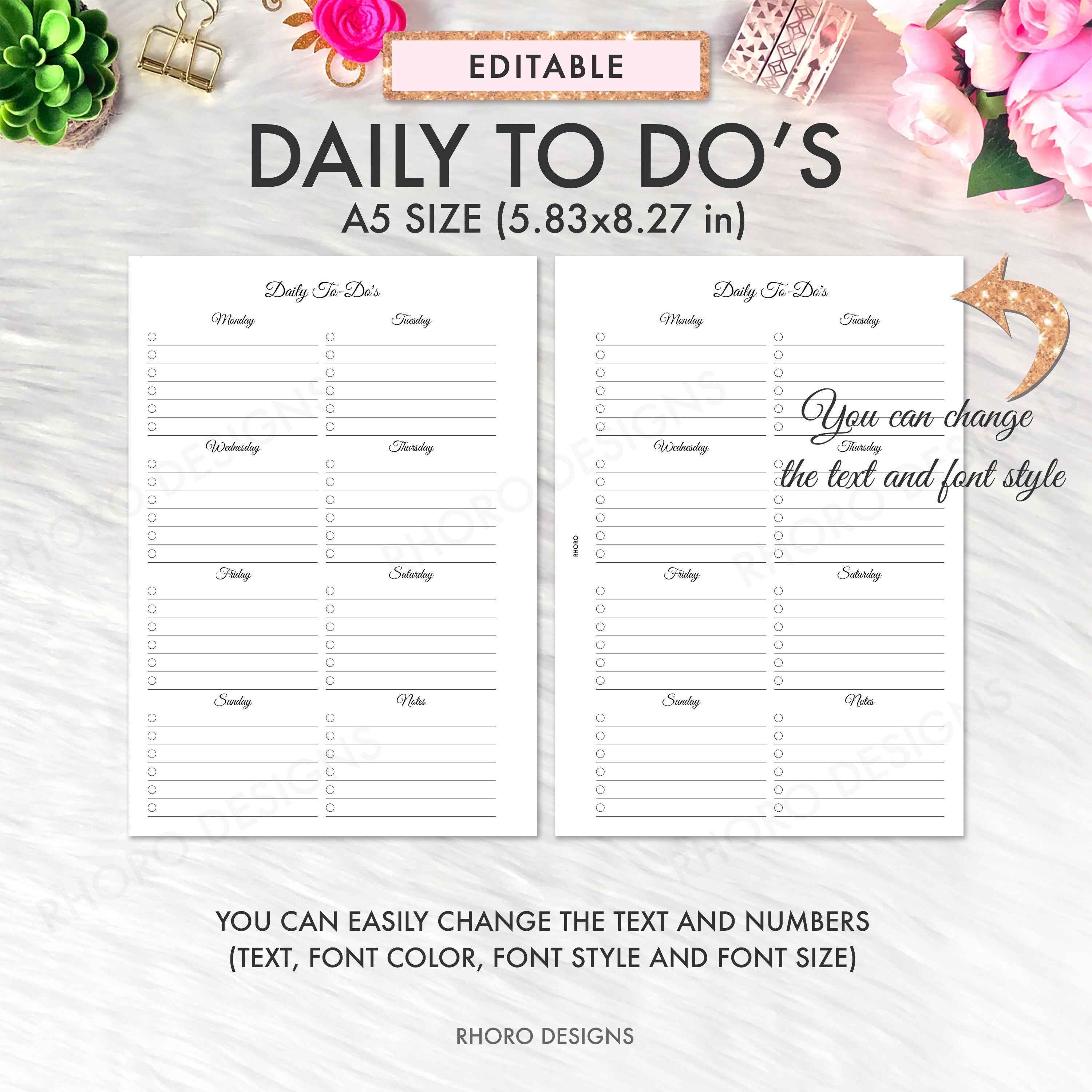 EDITABLE A5 Weekly Planner Printable A5 Planner Inserts | Etsy