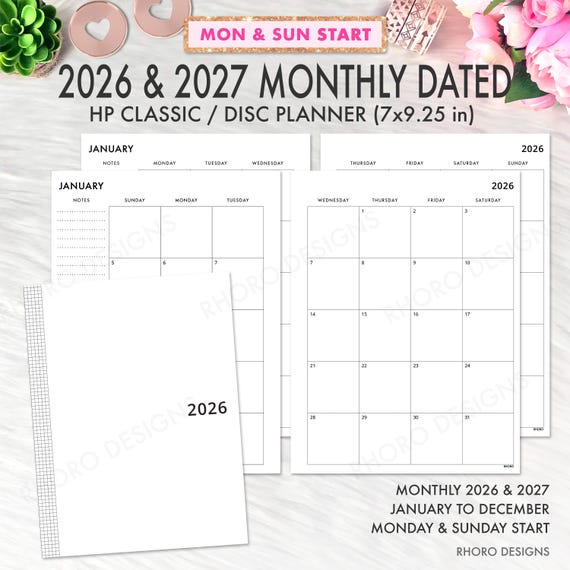 2026 2027 Classic Happy Planner, Monthly Printable, 2026 Calendar Refill, 2026 Happy Planner Refill Printable, Classic Monthly Planner PDF