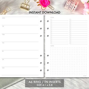 A6 Ring Inserts Printable, A6 Ring TN Planner Printable, Weekly Inserts ...