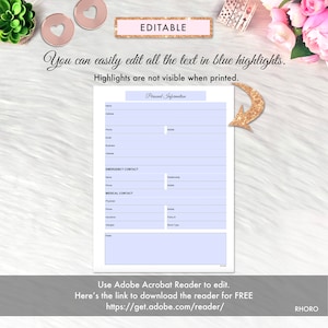 EDITABLE Happy Planner Classic Personal Information Printable Insert ...
