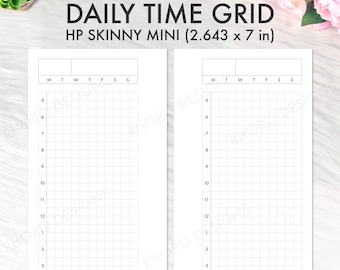 SKINNY MINI Happy Planner Printable Inserts, Daily Hourly Time Grid, Hobonichi Daily Dashed Grid, Daily On 1 Page DO1P, PDF Instant Download
