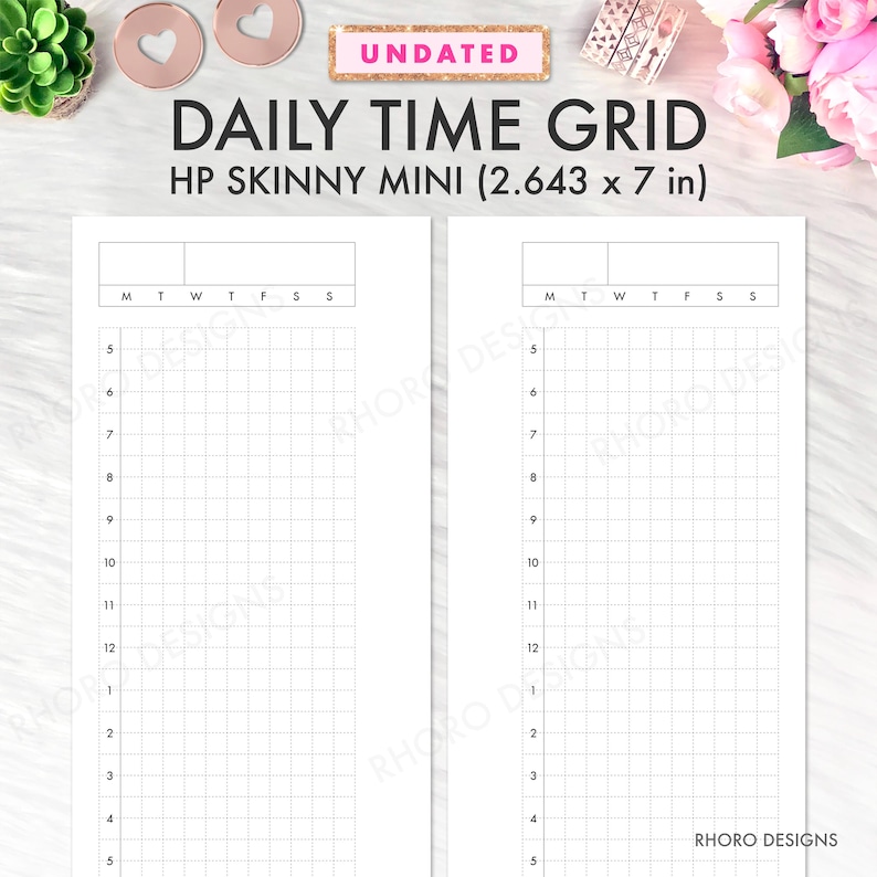 SKINNY MINI Happy Planner Printable Inserts, Daily Hourly Time Grid ...