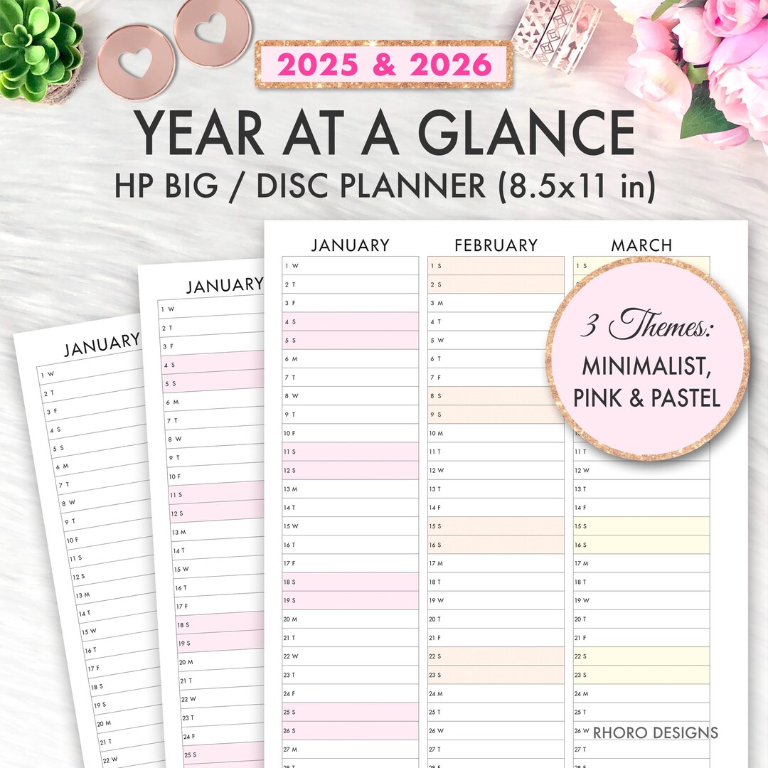 BIG HAPPY PLANNER Printable Insert, 2025 2026 Year at A Glance, Happy