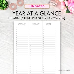 Mini Happy Planner Printable Inserts, Year At A Glance Undated Calendar, MINI HAPPY PLANNER Inserts, Happy Planner Printable Inserts Pdf