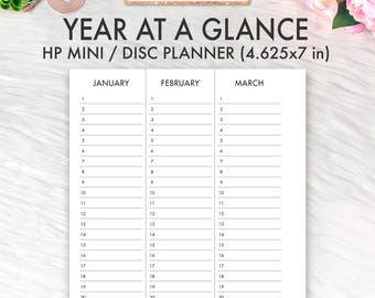 May include: Undated year at a glance planner for HP Mini / Disc Planners. The planner is 11.75 cm by 17.78 cm and includes a calendar for January, February, and March.