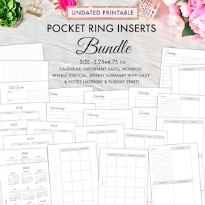 POCKET RING INSERT Bundle Printable Insert, Filofax Pocket Refill Printable, Foxy Fix Pocket Insert 2026, Undated Pocket Ring Insert Bundle