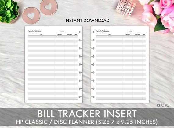 Happy Planner CLASSIC BILL TRACKER Printable Insert Bill | Etsy