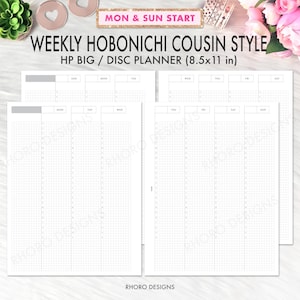 Planificador Feliz Semanal Grande Hobonichi Cousin con Insertos Imprimibles, Plantilla de Cuadrícula Semanal sin Fecha, Páginas Grandes de Planificador Feliz, Cuadrícula Semanal HP WO2P PDF