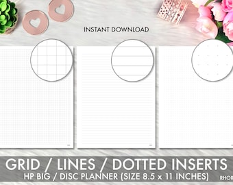 Insertos para BIG HAPPY PLANNER, insertos imprimibles para Happy Planner, cuadrícula, líneas, juego de cuadrícula de puntos, Mambi Big, insertos imprimibles para Happy Planner