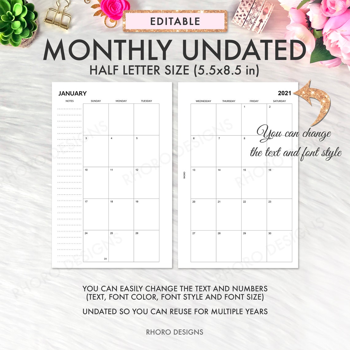 EDITABLE Half Page Calendar 2023 Half Page Planner Inserts - Etsy EDITABLE Half Page Calendar 2023 Half Page Planner Inserts - Etsy
