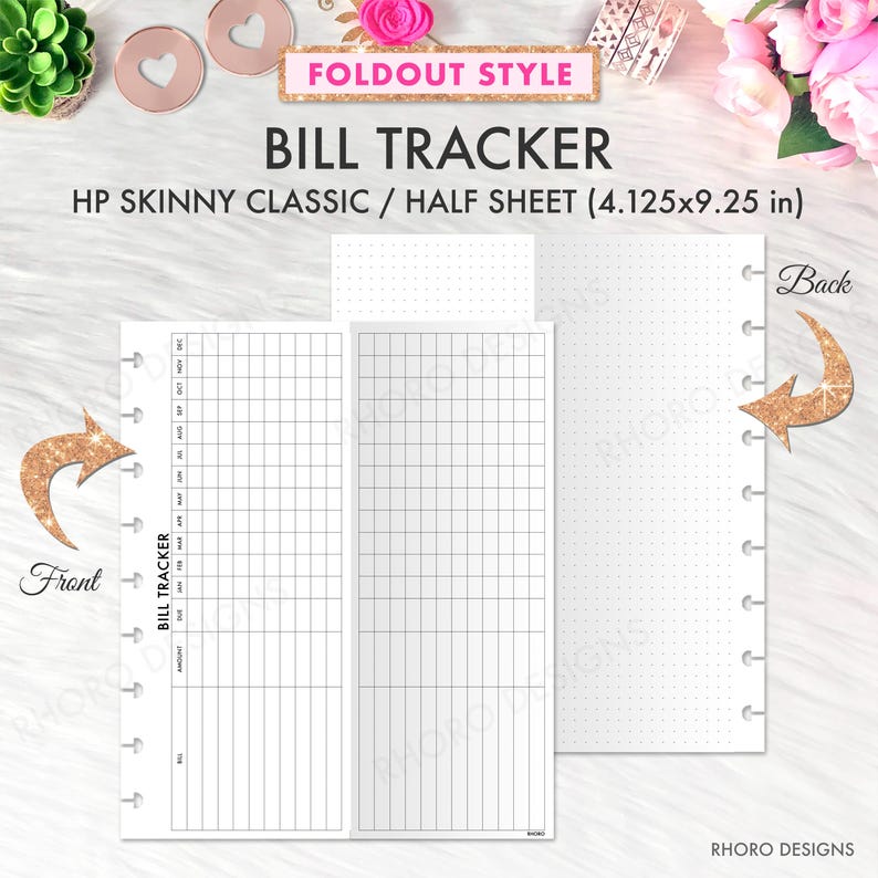 SKINNY CLASSIC Happy Planner Printable Inserts Bill Tracker Foldout ...
