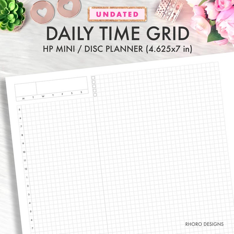 Daily Plan Grid MINI HAPPY PLANNER Inserts Printable, Daily Grid Hourly Time, Hobonichi ...