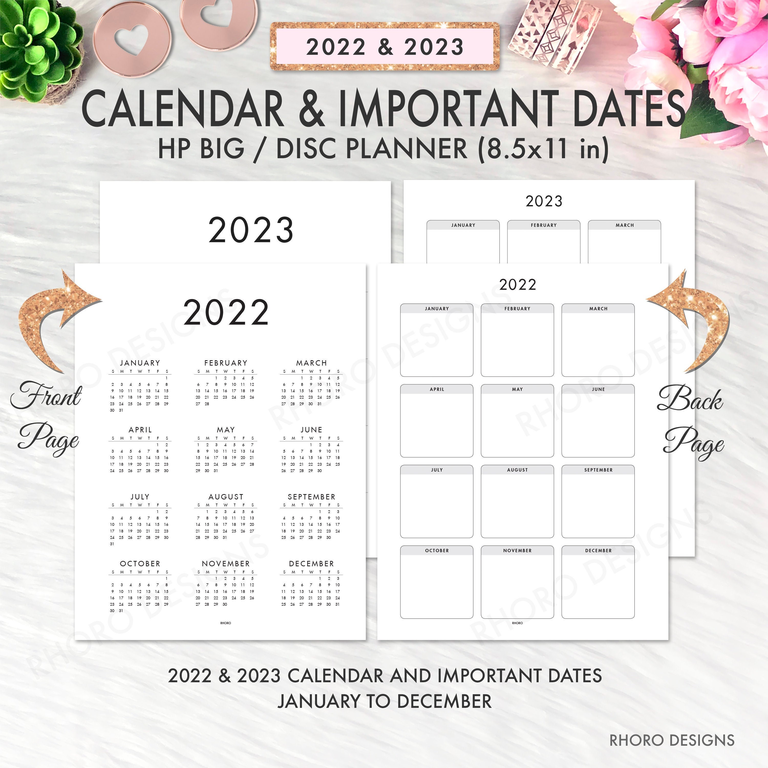 Happy Planner Big Calendar Printable Insert 2022 2023 Etsy