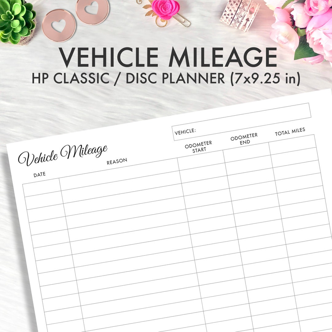 Classic Happy Planner Printable Insert, Happy Planner Printable, Vehicle Mileage Log Tracker ...