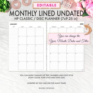 Happy Planner Classic, Happy Planner Printable Inserts, EDITABLE Classic Happy Planner Inserts, Editable Monthly Lines Undated Inserts PDF