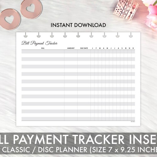Happy Planner CLASSIC BILL TRACKER Printable Insert Bill - Etsy