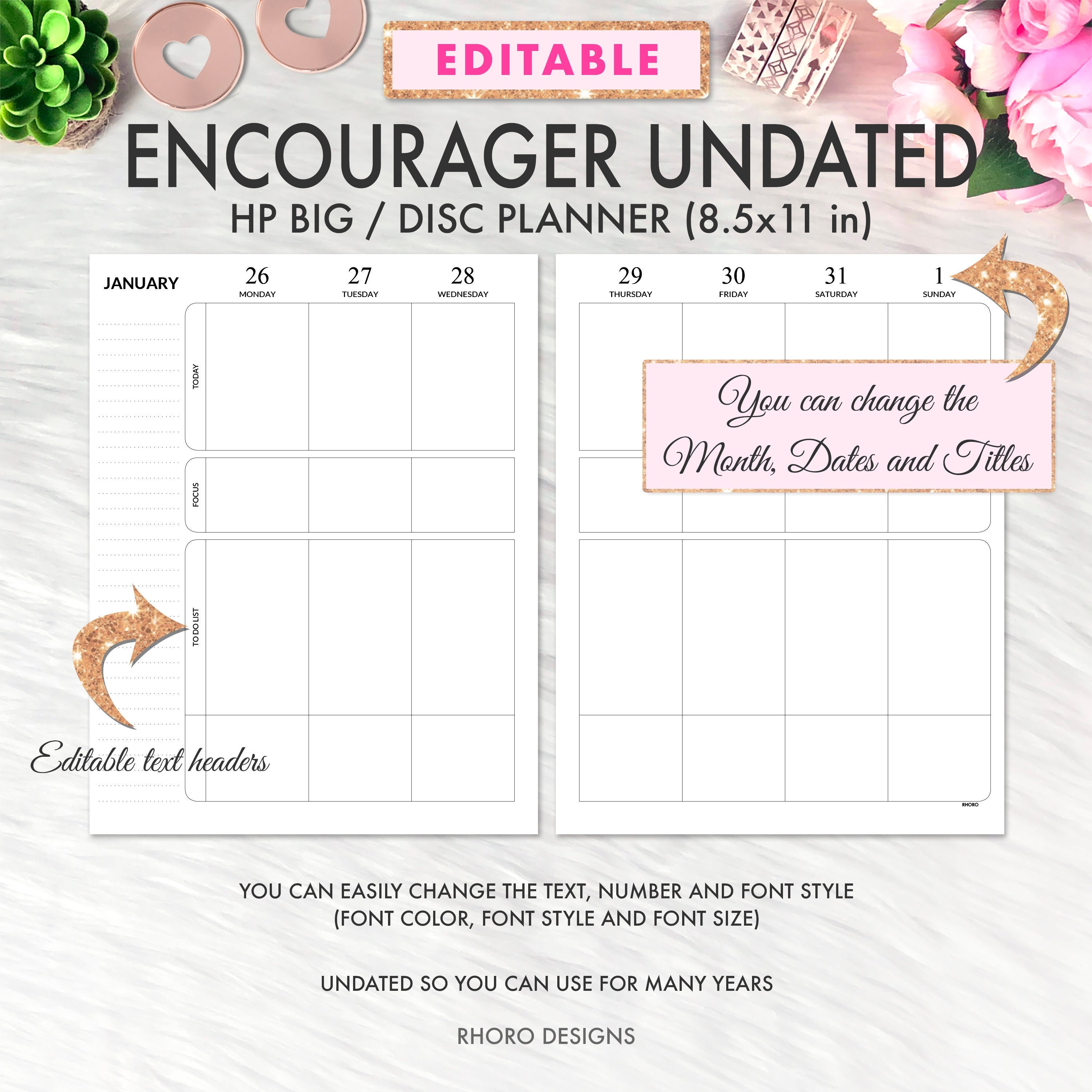 EDITABLE Big Happy Planner Printable Insert, Weekly Vertical Undated