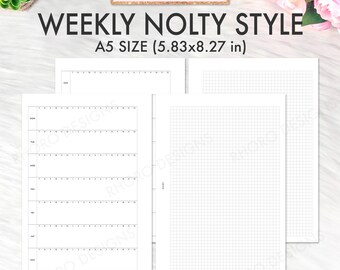 A5 Weekly Planner Inserts Printable, A5 Weekly Insert Printable, A5 Weekly Planner Inserts Printable, Nolty Style With Time, Filofax A5 PDF
