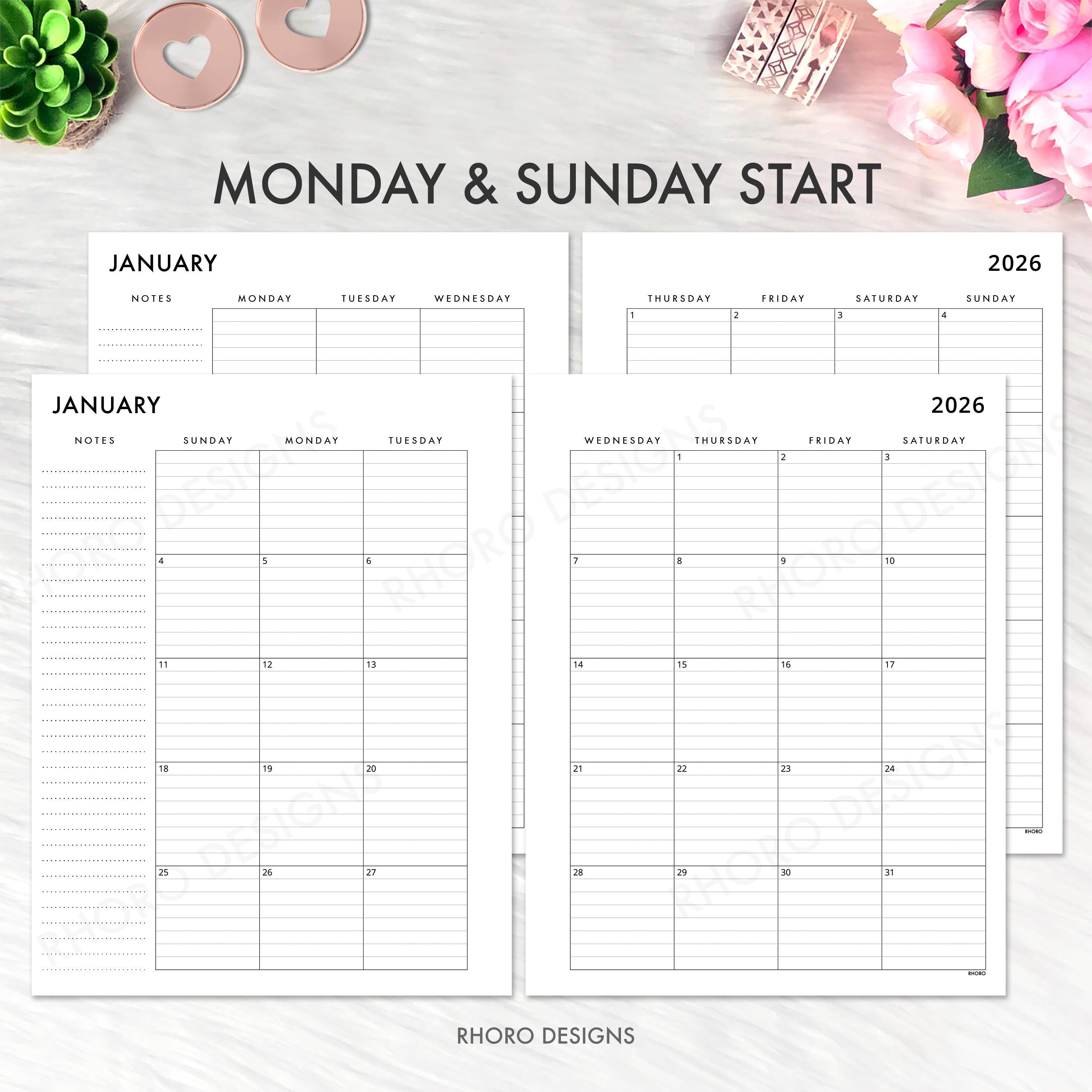 BIG HAPPY PLANNER 2026 2027 Printable Insert, Monthly Lined Calendar