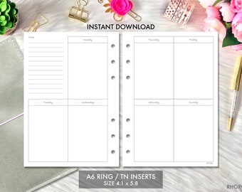 A6 Ring Inserts Printable Weekly Vertical Box, A6 Ring TN Planner Printable, A6 Inserts, Foxy Fix A6 Rings TN, WO2P Planner Inserts, A6 Size