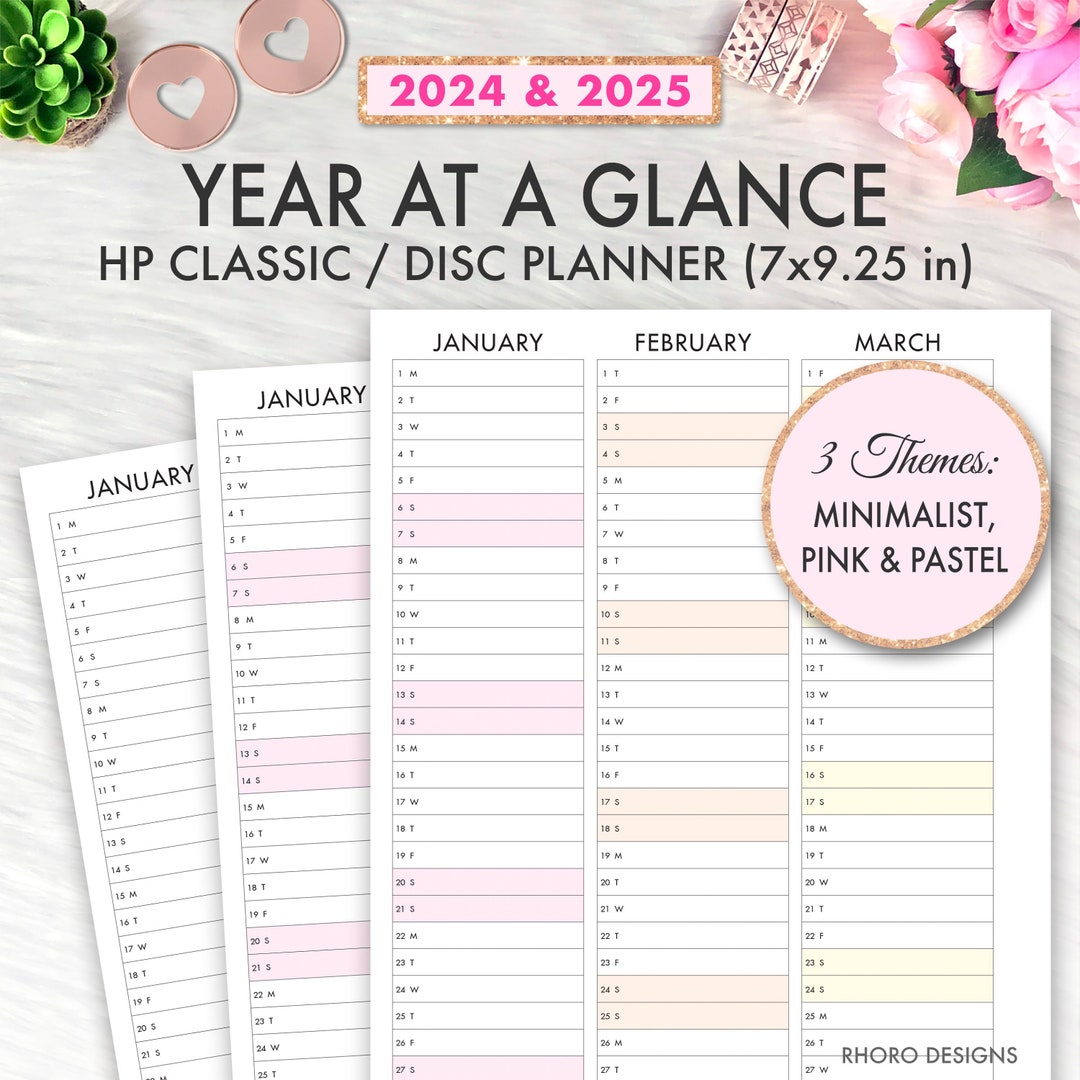 Happy Planner Printable, 2024 2025 Year at A Glance, Classic Happy