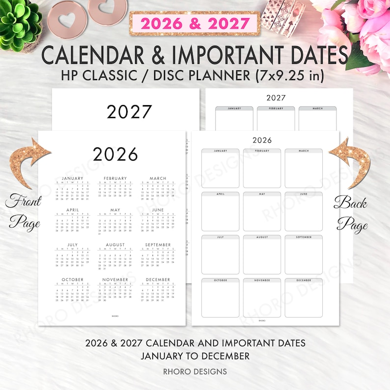 Happy Planner Classic Calendar Inserts, 2026 2027 Calendar, Yearly ...